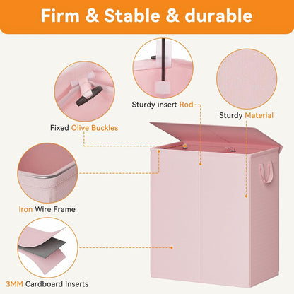 Double Laundry Hamper with Lid, 140L Laundry Basket 2 Section