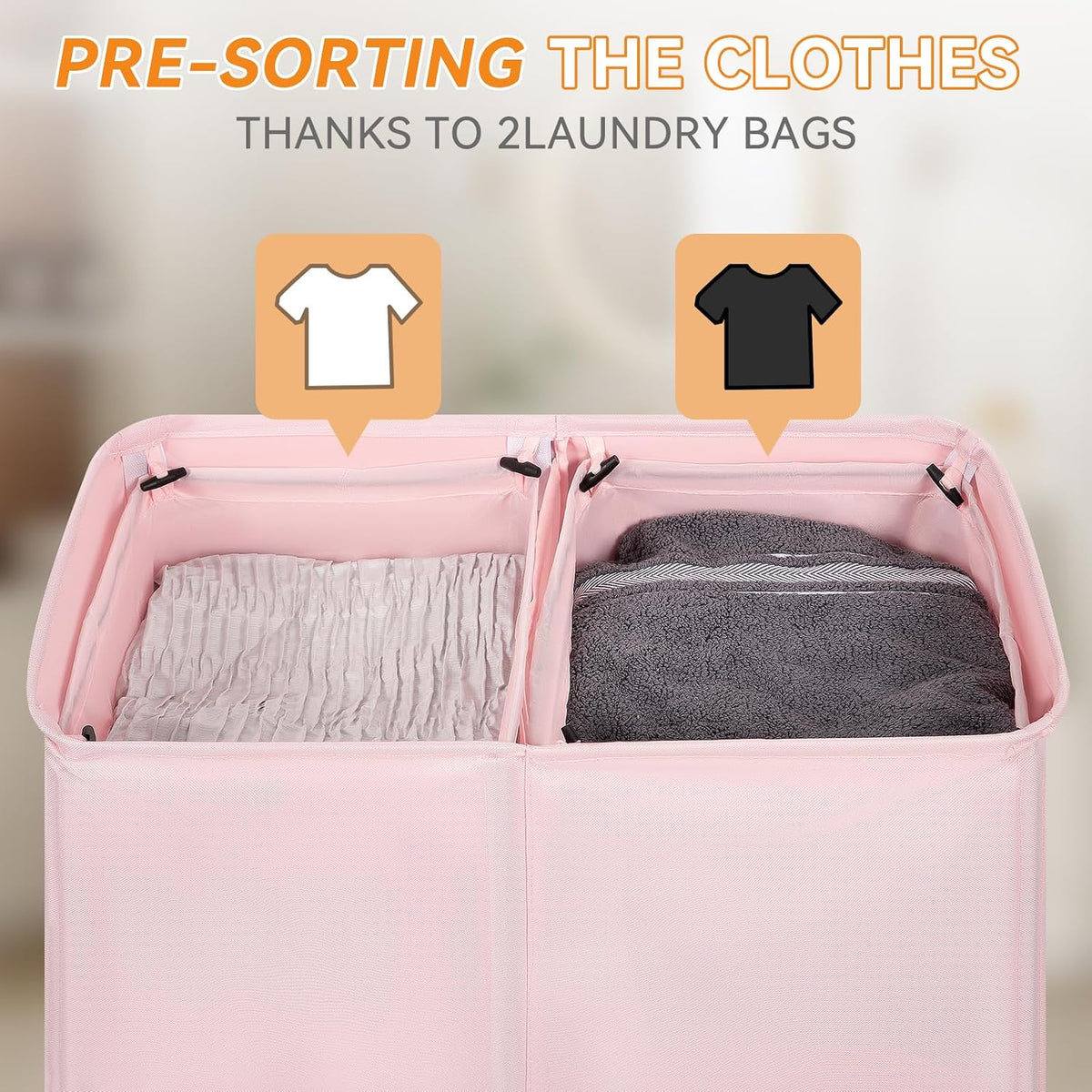 Double Laundry Hamper with Lid, 140L Laundry Basket 2 Section