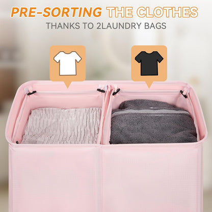 Double Laundry Hamper with Lid, 140L Laundry Basket 2 Section