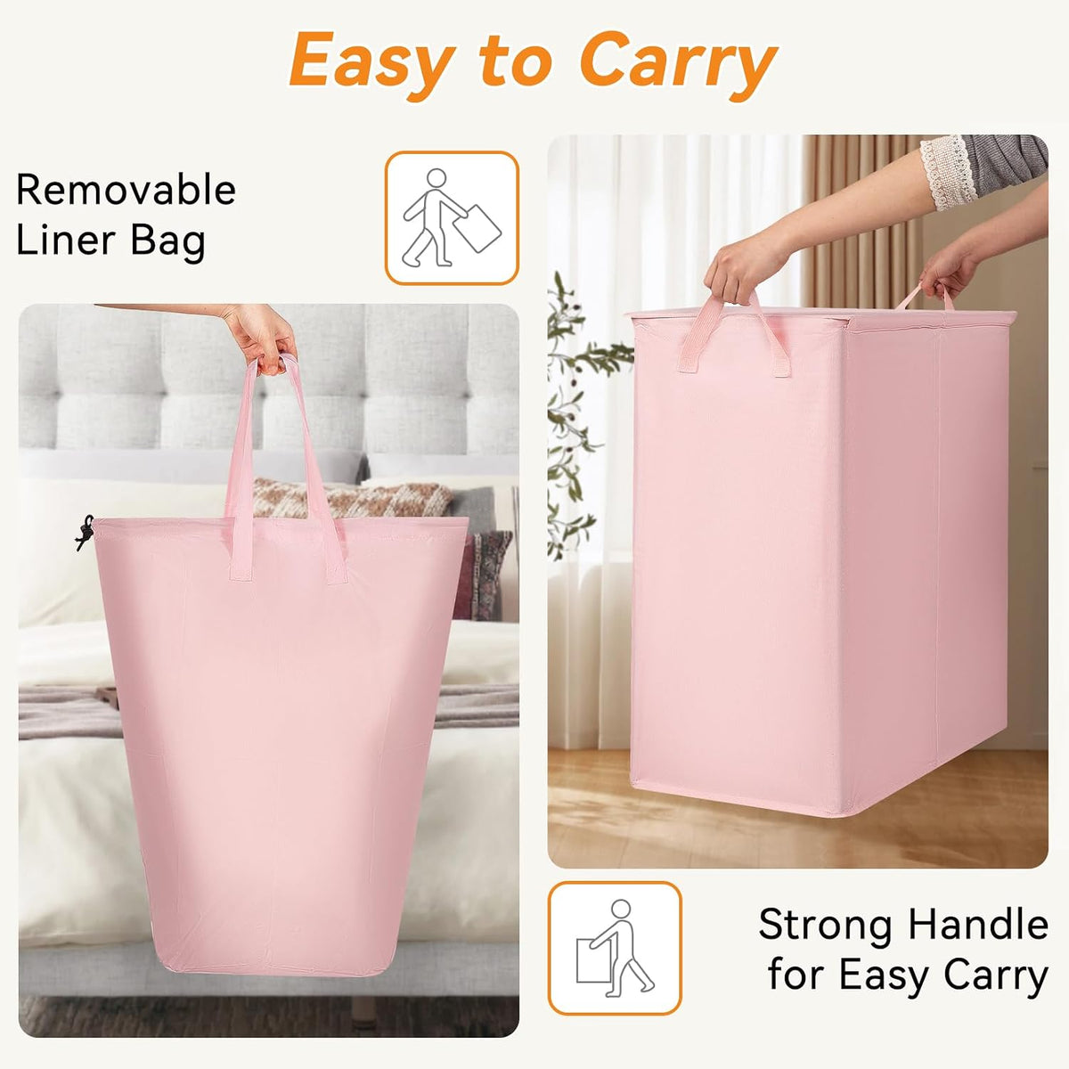 Double Laundry Hamper with Lid, 140L Laundry Basket 2 Section