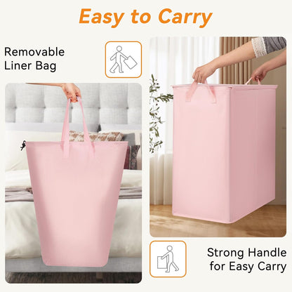Double Laundry Hamper with Lid, 140L Laundry Basket 2 Section