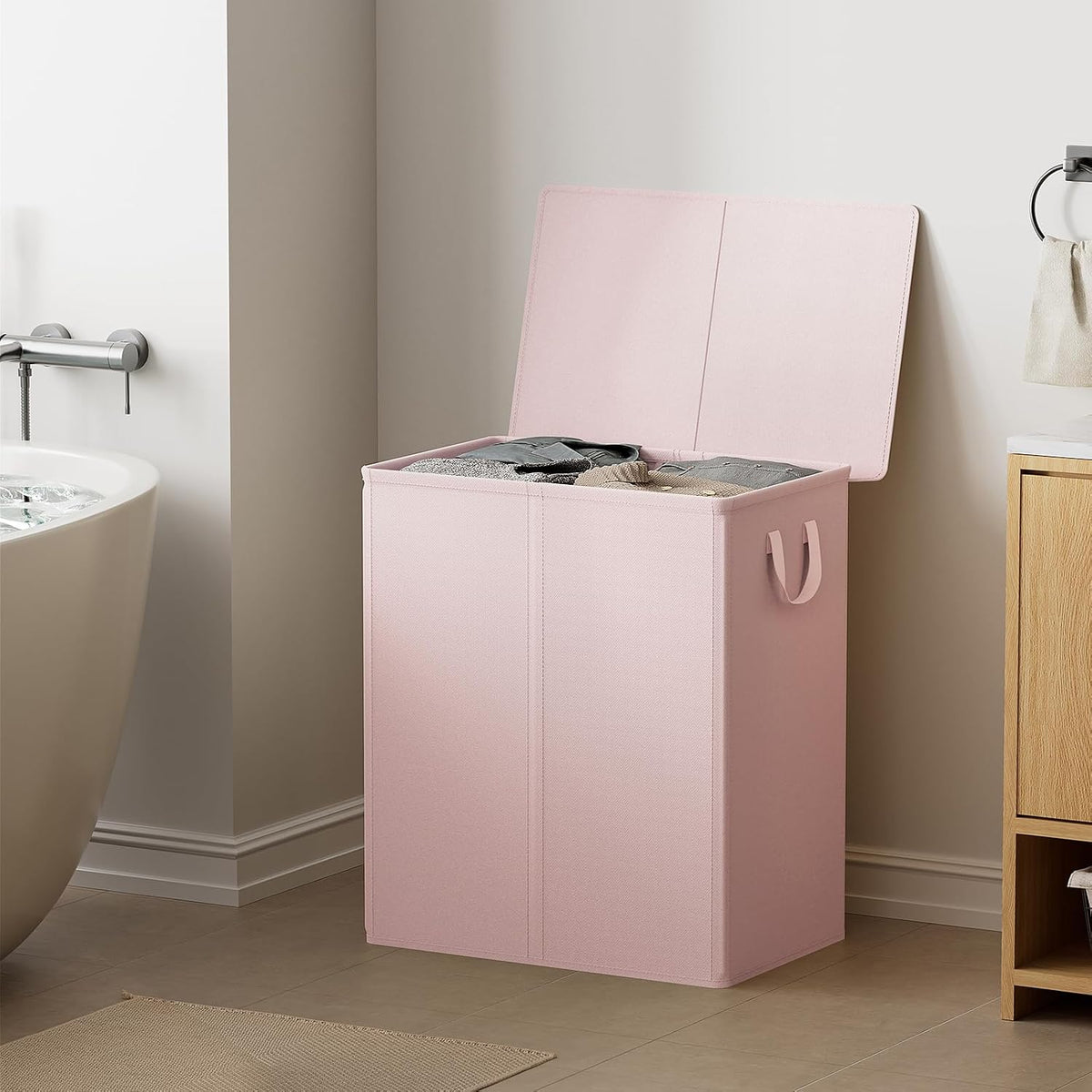 Double Laundry Hamper with Lid, 140L Laundry Basket 2 Section