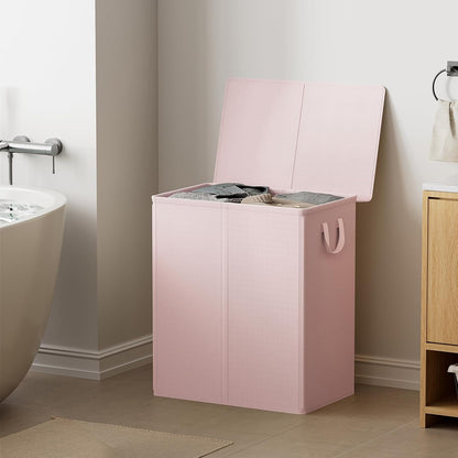 Double Laundry Hamper with Lid, 140L Laundry Basket 2 Section