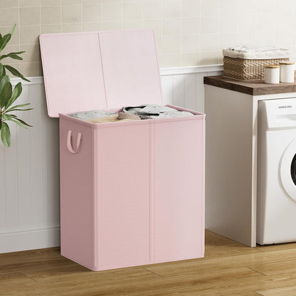 Double Laundry Hamper with Lid, 140L Laundry Basket 2 Section