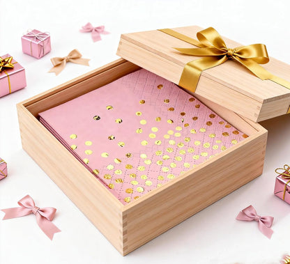 Stylish Paper Napkins 100 Packs,6.5" Pink Paper Napkins with Gold Polka Dots Design,Great Cocktail Napkins,Dinner Napkins Disposable for Labor day Wedding Birthday Party or Daily Use