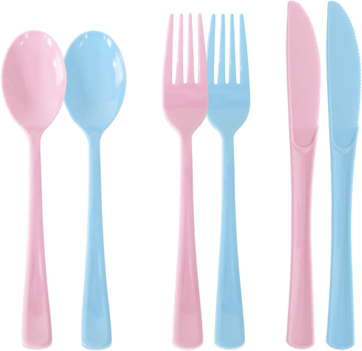 150 Pack Plastic Silverware,Disposable Cutlery Set Heavy Duty Utensil Sets 50 Forks 50 Knives 50 Spoons for Birthday, Wedding,Party,Picnics Restaurant Outdoor Events (Light Blue and Pink)