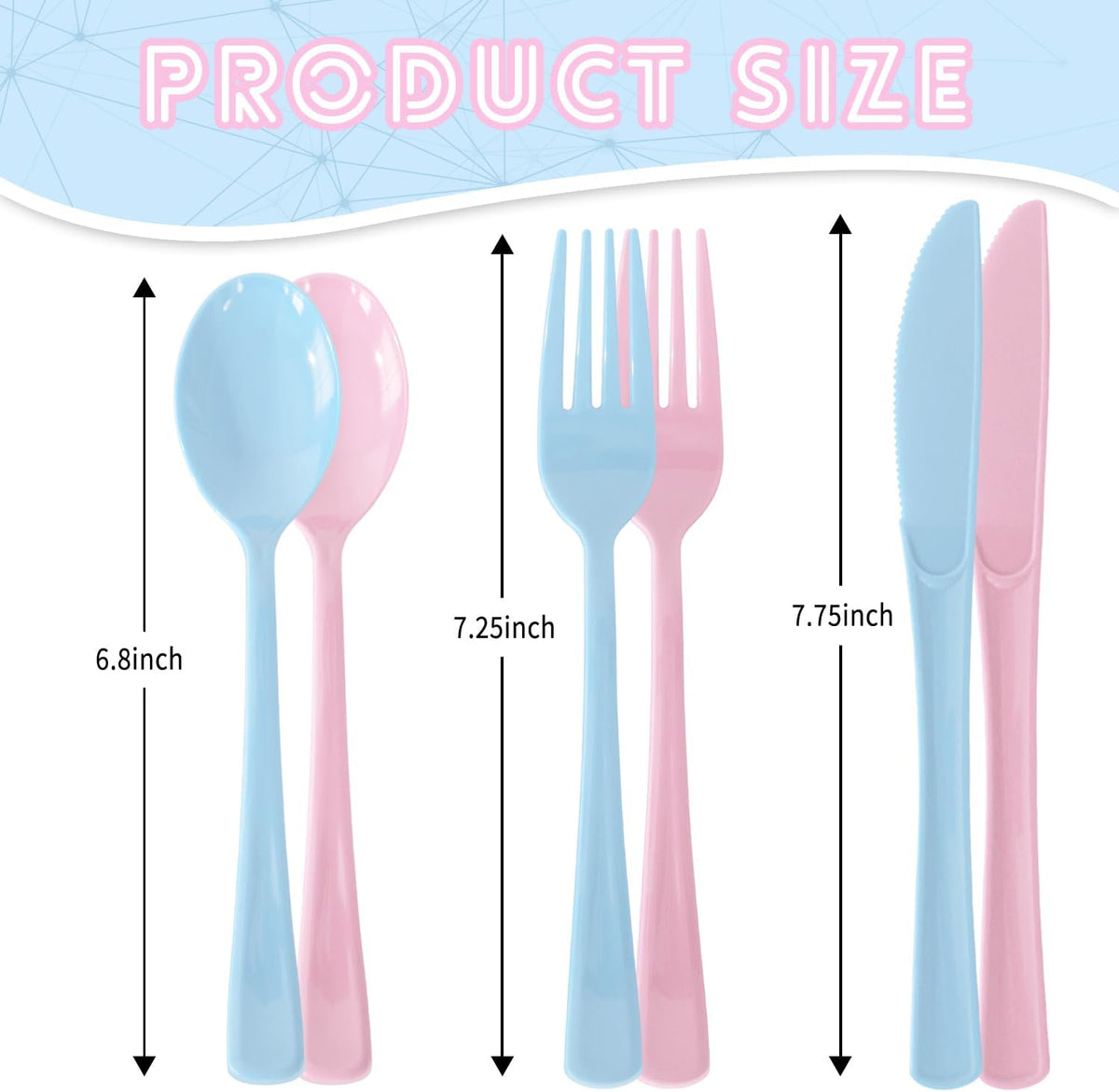 150 Pack Plastic Silverware,Disposable Cutlery Set Heavy Duty Utensil Sets 50 Forks 50 Knives 50 Spoons for Birthday, Wedding,Party,Picnics Restaurant Outdoor Events (Light Blue and Pink)