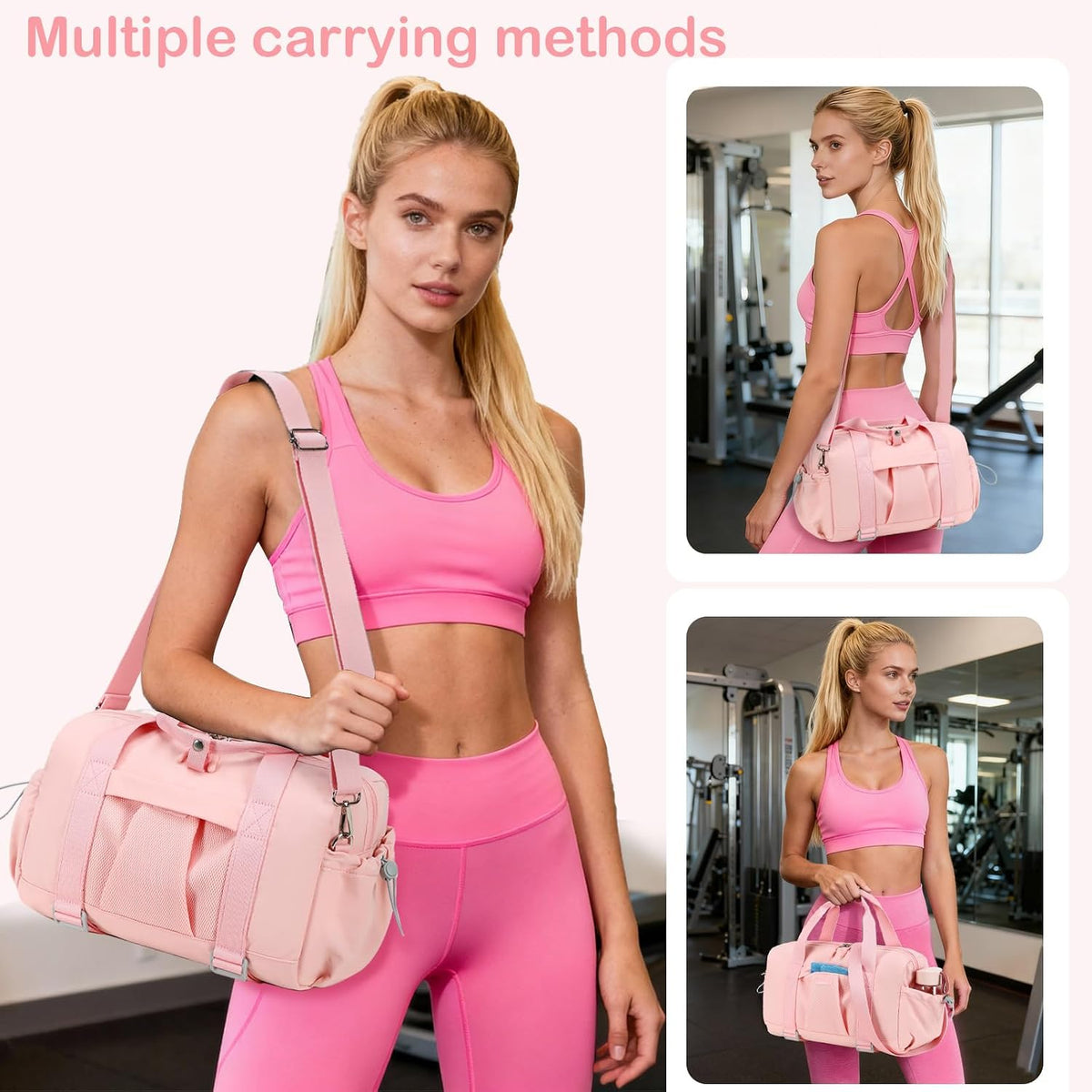 Small Gym Bag for Women, Mini Duffle Bag with Yoga Mat Holder Lightweight Carry On Sports Bag with Separate Shoe Pocket and Wet Pocket Duffel Bags Dance Yoga Workout Bag (Pink)