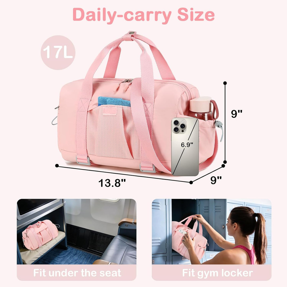 Small Gym Bag for Women, Mini Duffle Bag with Yoga Mat Holder Lightweight Carry On Sports Bag with Separate Shoe Pocket and Wet Pocket Duffel Bags Dance Yoga Workout Bag (Pink)