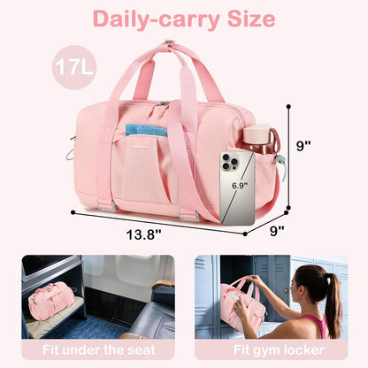 Small Gym Bag for Women, Mini Duffle Bag with Yoga Mat Holder Lightweight Carry On Sports Bag with Separate Shoe Pocket and Wet Pocket Duffel Bags Dance Yoga Workout Bag (Pink)