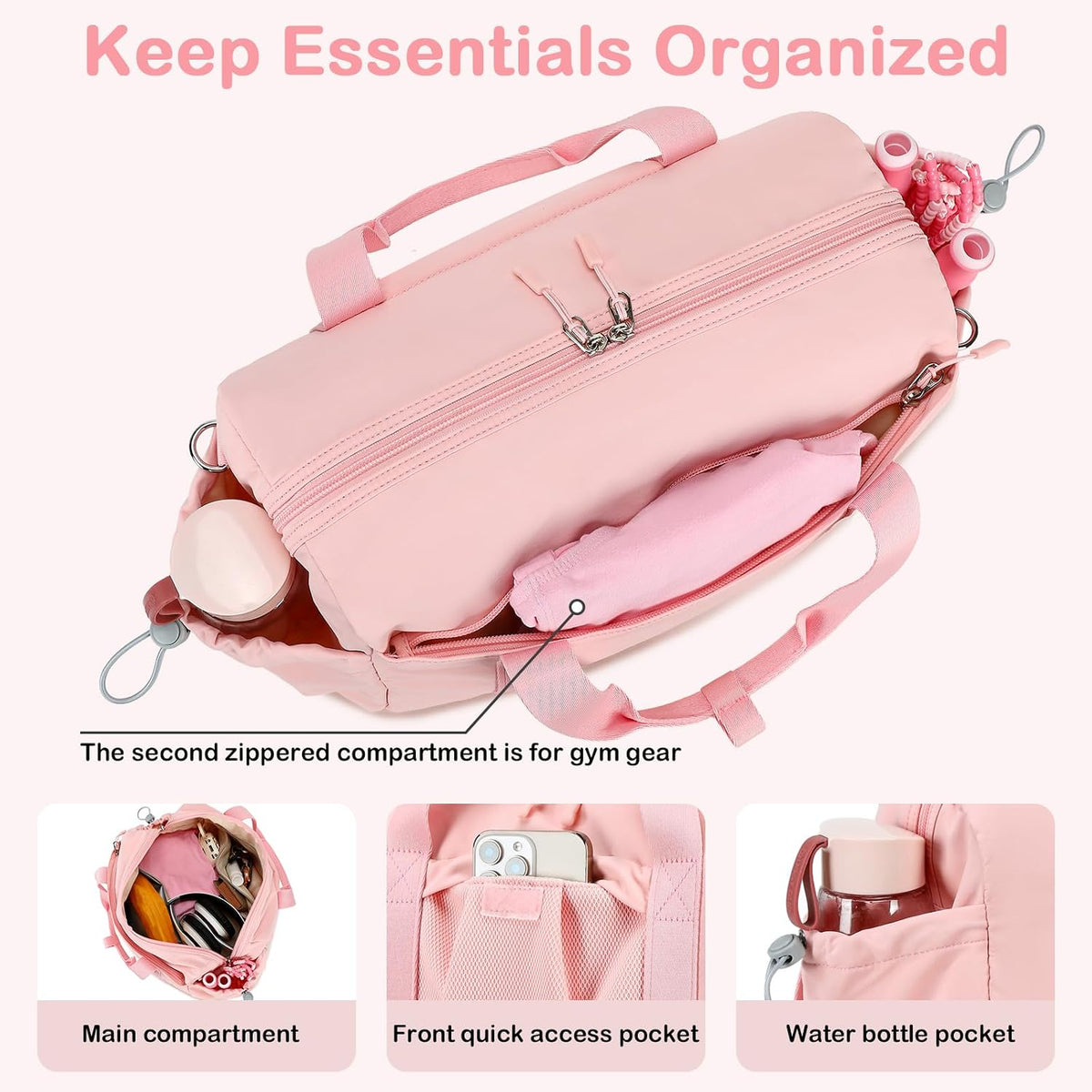 Small Gym Bag for Women, Mini Duffle Bag with Yoga Mat Holder Lightweight Carry On Sports Bag with Separate Shoe Pocket and Wet Pocket Duffel Bags Dance Yoga Workout Bag (Pink)