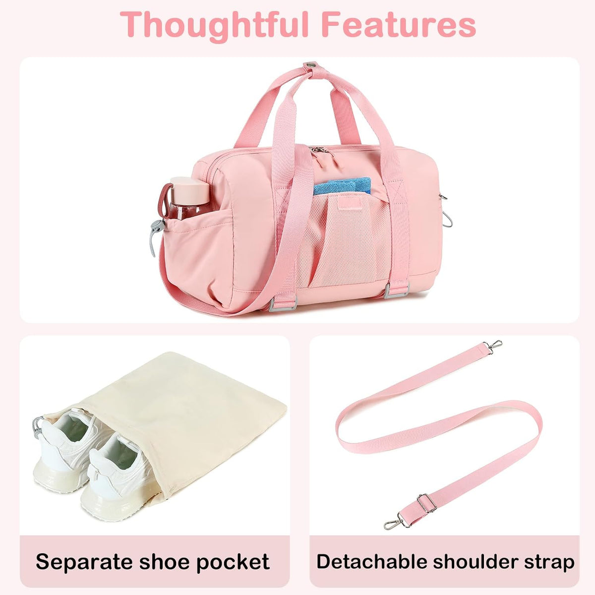 Small Gym Bag for Women, Mini Duffle Bag with Yoga Mat Holder Lightweight Carry On Sports Bag with Separate Shoe Pocket and Wet Pocket Duffel Bags Dance Yoga Workout Bag (Pink)
