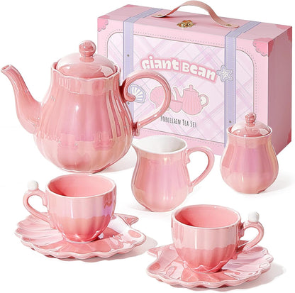 Porcelain Tea Set, Pearl Pink Real Tea Party Set