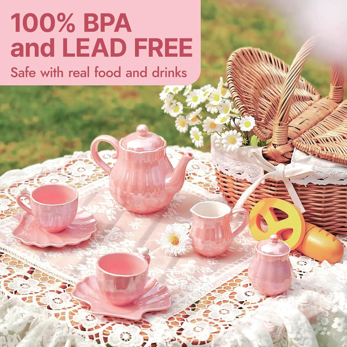 Porcelain Tea Set, Pearl Pink Real Tea Party Set