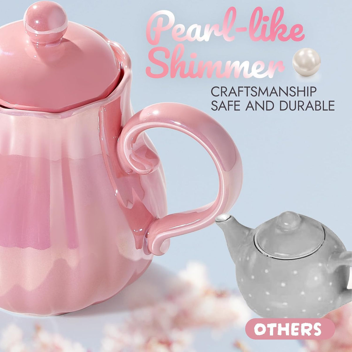 Porcelain Tea Set, Pearl Pink Real Tea Party Set