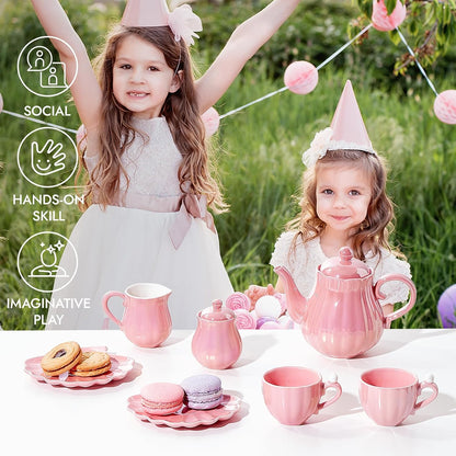Porcelain Tea Set, Pearl Pink Real Tea Party Set