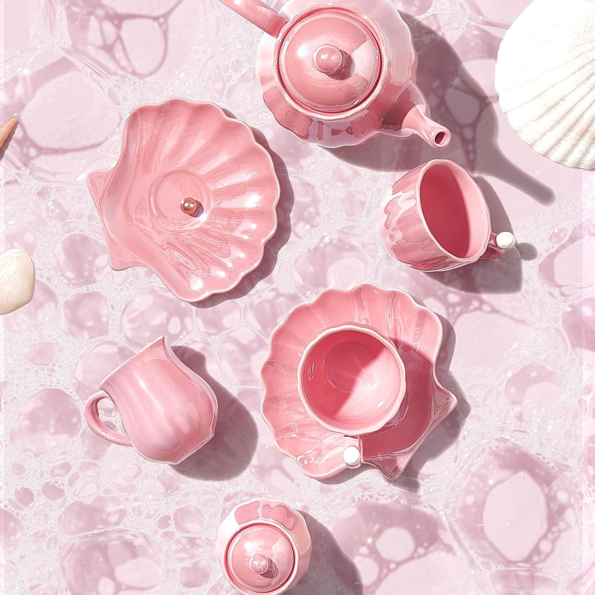 Porcelain Tea Set, Pearl Pink Real Tea Party Set