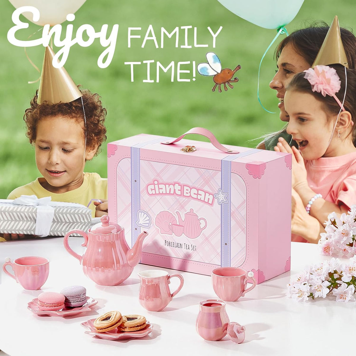 Porcelain Tea Set, Pearl Pink Real Tea Party Set