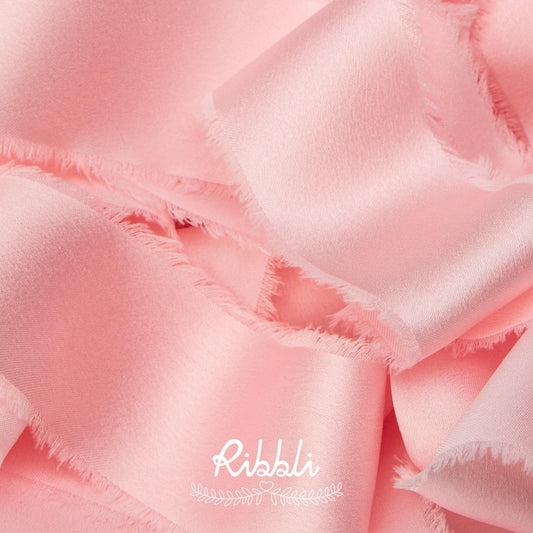 Light Pink Silk Satin Ribbon 1.5 Inch x 30 Yard Handmade Frayed Chiffon Pink Ribbon for Gift Wrapping Wedding Invitations Bridal Bouquets Home Decor