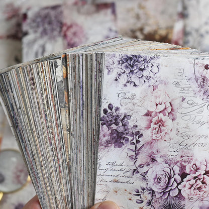 160 Sheets Vintage Flower Scrapbook Paper, Junk Journal Supplies, Purple Pink Flowers with Cursive Script No Repeating Perfect for Junk Journal DIY Cards Craft Albums Scrapbooking Supplies (Purple)