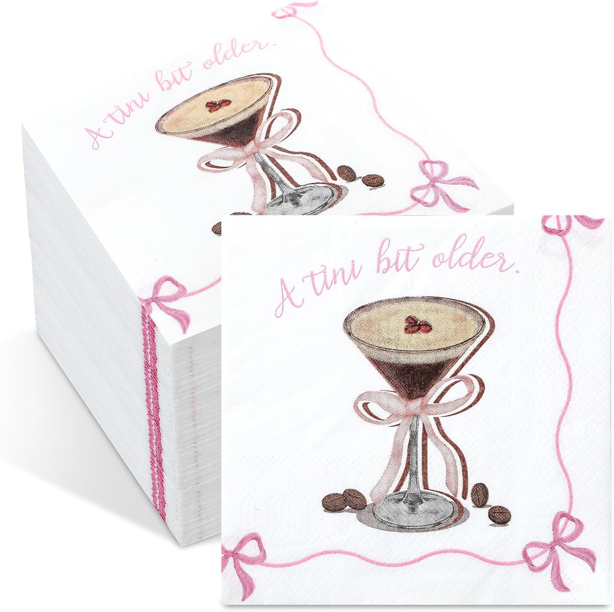 50 Pcs Espresso Martini Napkins a Tini Bit Older Party Supplies Pink Bow Disposable Paper Napkins Bachelorette Party Decorations for Martini Coquette Bar Birthday Decors