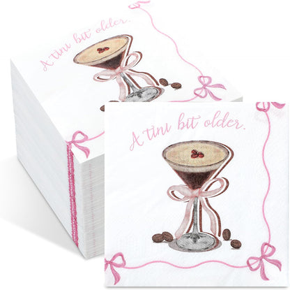 50 Pcs Espresso Martini Napkins a Tini Bit Older Party Supplies Pink Bow Disposable Paper Napkins Bachelorette Party Decorations for Martini Coquette Bar Birthday Decors