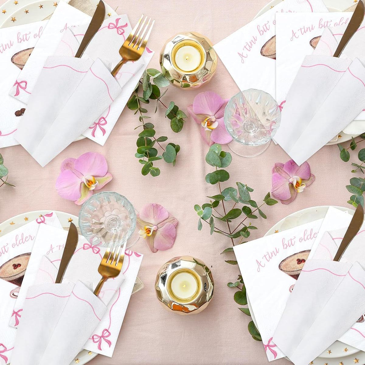 50 Pcs Espresso Martini Napkins a Tini Bit Older Party Supplies Pink Bow Disposable Paper Napkins Bachelorette Party Decorations for Martini Coquette Bar Birthday Decors