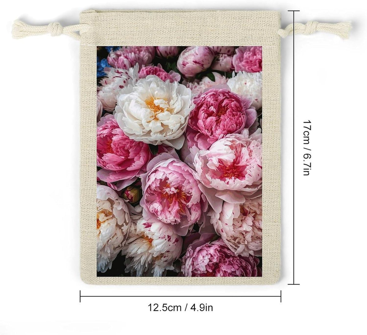 8-Pack Peach And White Peonies Drawstring Gift Bags Cotton Linen Party Favors Bags for Decorated Event Favors