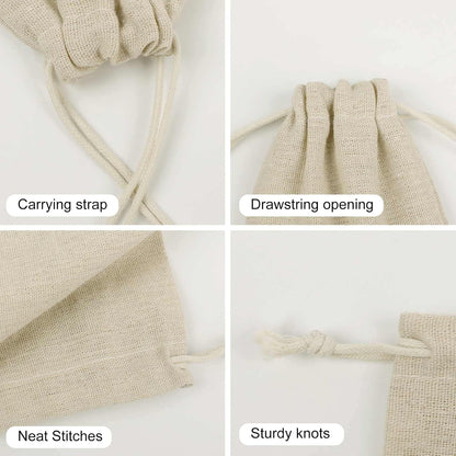 8-Pack Peach And White Peonies Drawstring Gift Bags Cotton Linen Party Favors Bags for Decorated Event Favors