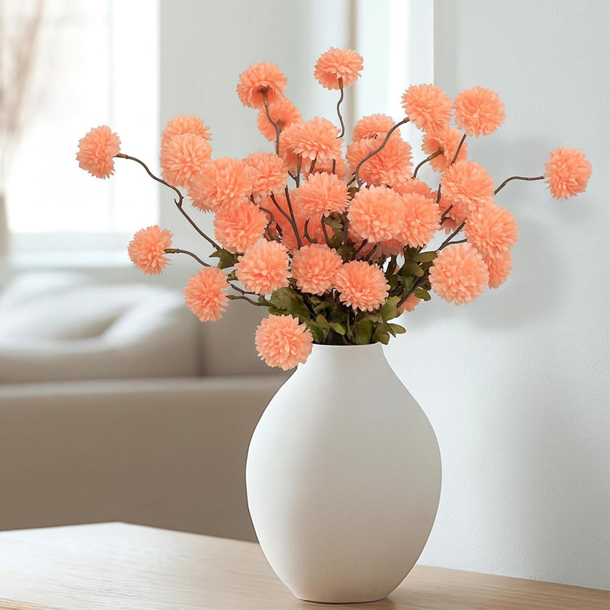 6pcs Artificial Flowers Faux Silk Pompon Mum Chrysanthemum Ball