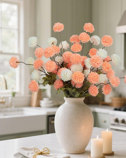 6pcs Artificial Flowers Faux Silk Pompon Mum Chrysanthemum Ball