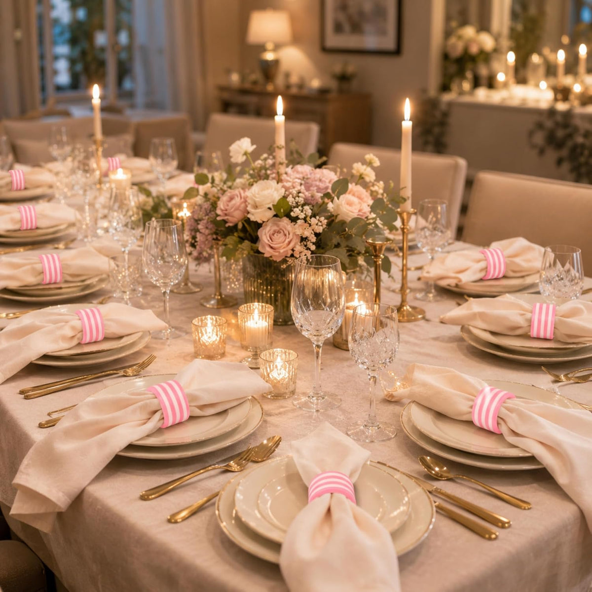 Pink Resin Napkin Rings for Weddings, Set of 12
