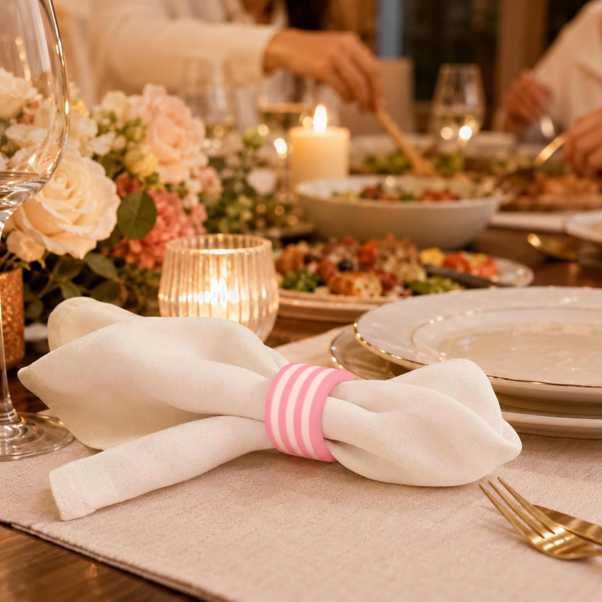 Pink Resin Napkin Rings for Weddings, Set of 12