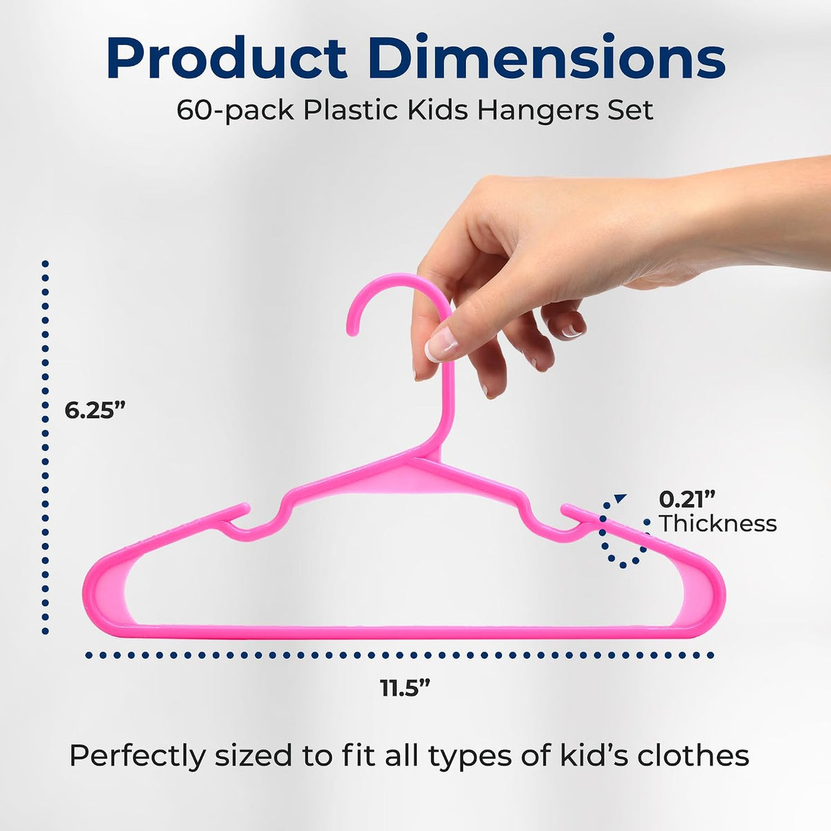 60 Pack Kids Plastic Clothes Hangers for Closet Storage, Pink