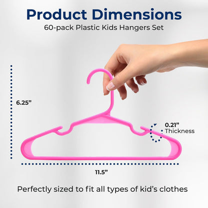 60 Pack Kids Plastic Clothes Hangers for Closet Storage, Pink