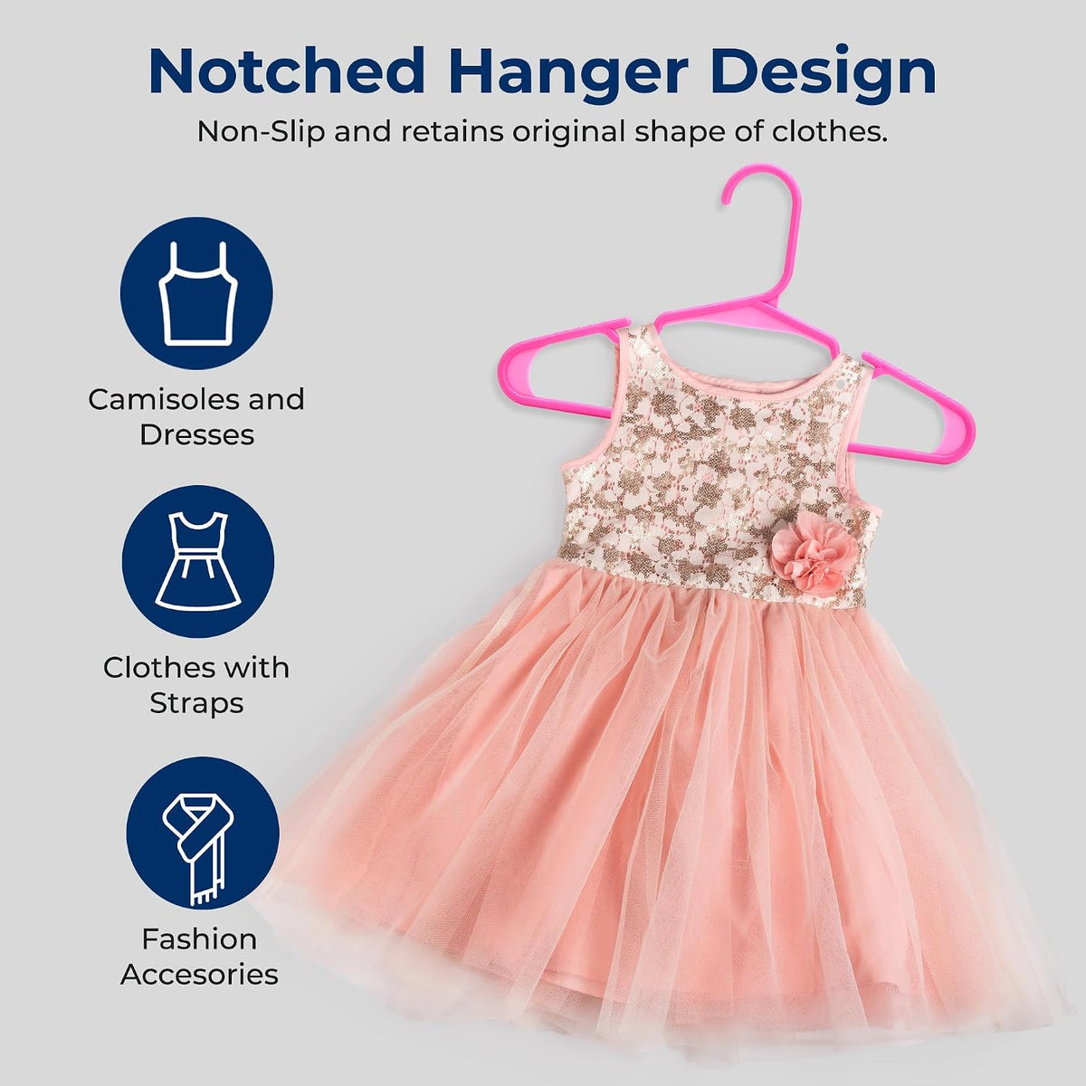 60 Pack Kids Plastic Clothes Hangers for Closet Storage, Pink