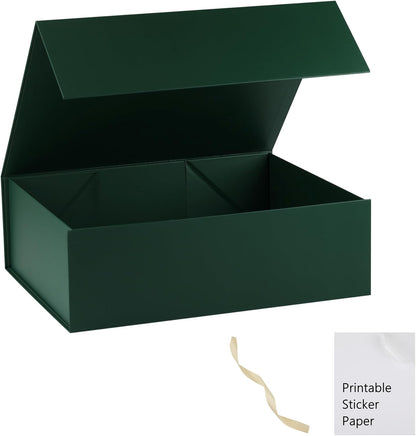 Green Gift Box,10x7.3x3.5 Gift Boxes With Lids For Presents Includes Ribbon And Diy Printable Sticker Paper,Bridesmaid Proposal Box,Magnetic Gift Box For Birthday,Wedding,Graduation