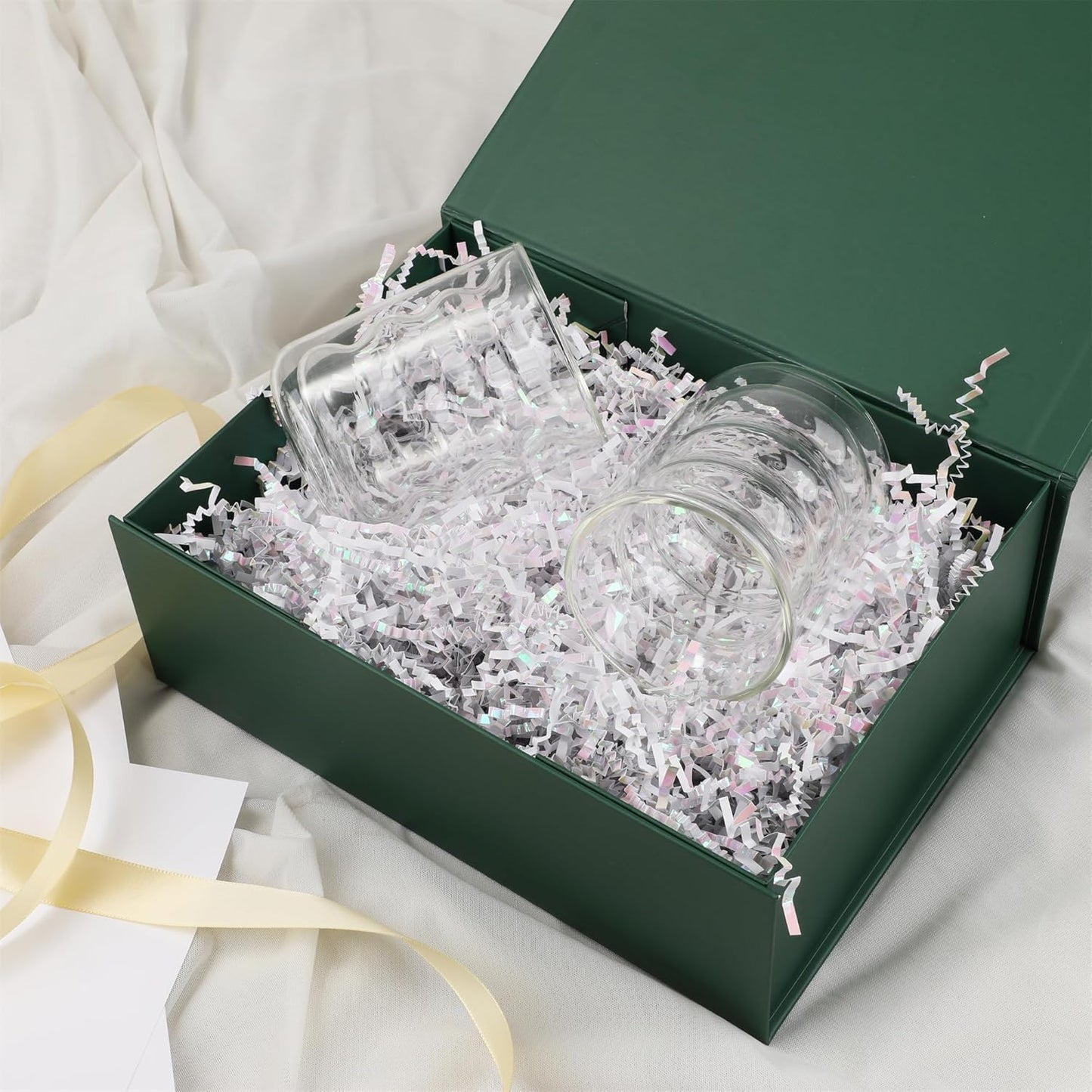 Green Gift Box,10x7.3x3.5 Gift Boxes With Lids For Presents Includes Ribbon And Diy Printable Sticker Paper,Bridesmaid Proposal Box,Magnetic Gift Box For Birthday,Wedding,Graduation
