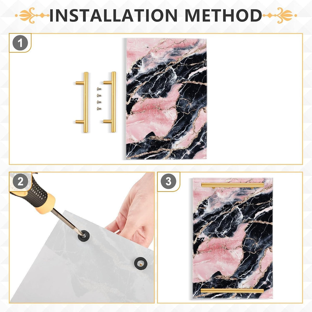 Peach and Black Marble Texture Decorative Vanity Trays with Handles Decorative Trays for Coffee for Jewelry Perfume for Restaurant Serving charolas para desayuno