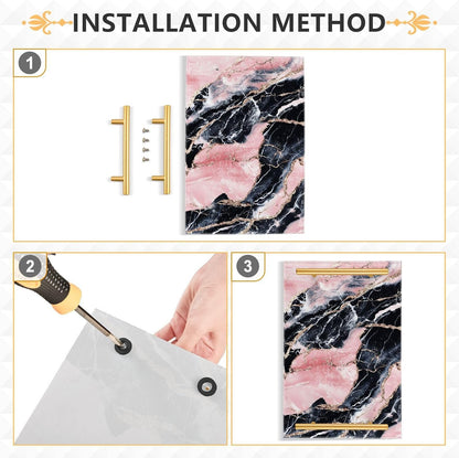 Peach and Black Marble Texture Decorative Vanity Trays with Handles Decorative Trays for Coffee for Jewelry Perfume for Restaurant Serving charolas para desayuno