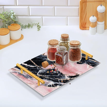 Peach and Black Marble Texture Decorative Vanity Trays with Handles Decorative Trays for Coffee for Jewelry Perfume for Restaurant Serving charolas para desayuno