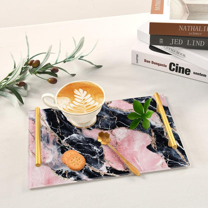 Peach and Black Marble Texture Decorative Vanity Trays with Handles Decorative Trays for Coffee for Jewelry Perfume for Restaurant Serving charolas para desayuno