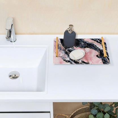 Peach and Black Marble Texture Decorative Vanity Trays with Handles Decorative Trays for Coffee for Jewelry Perfume for Restaurant Serving charolas para desayuno