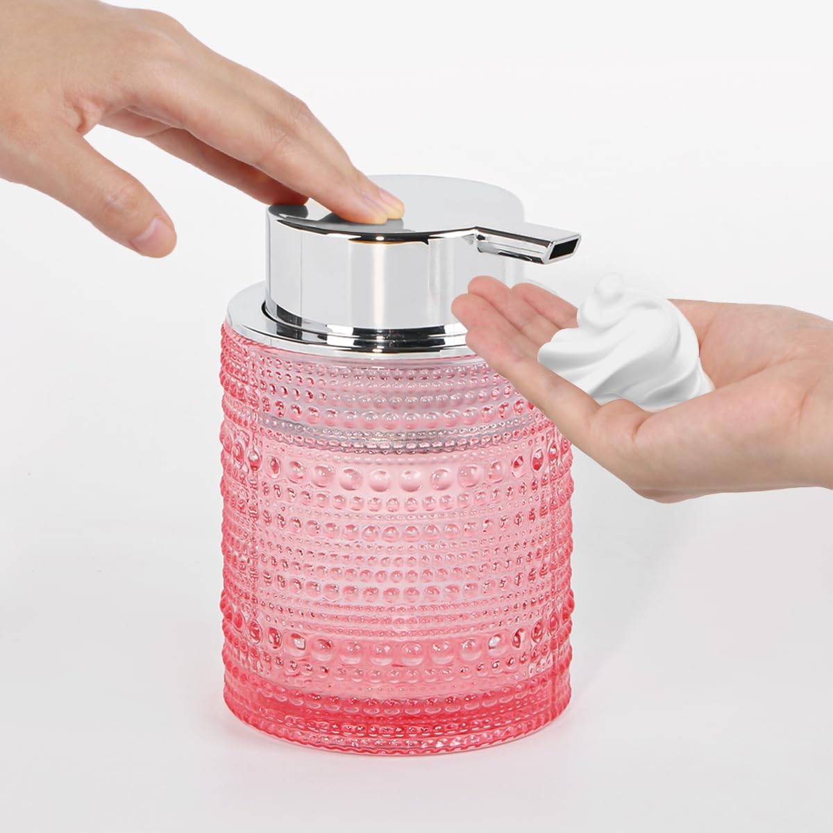 Pink Bathroom Accessory Set, Glass Foam Soap Dispenser and Toothbrush Holder Set, Bathroom Soap and Toothbrush Holder Set, Glass Foaming Hand Soap Dispenser for Countertop Decor