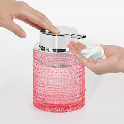 Pink Bathroom Accessory Set, Glass Foam Soap Dispenser and Toothbrush Holder Set, Bathroom Soap and Toothbrush Holder Set, Glass Foaming Hand Soap Dispenser for Countertop Decor