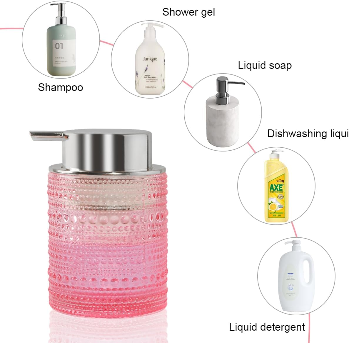 Pink Bathroom Accessory Set, Glass Foam Soap Dispenser and Toothbrush Holder Set, Bathroom Soap and Toothbrush Holder Set, Glass Foaming Hand Soap Dispenser for Countertop Decor