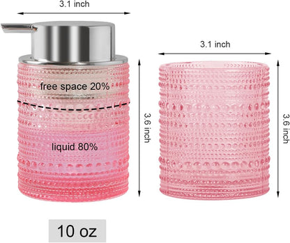 Pink Bathroom Accessory Set, Glass Foam Soap Dispenser and Toothbrush Holder Set, Bathroom Soap and Toothbrush Holder Set, Glass Foaming Hand Soap Dispenser for Countertop Decor