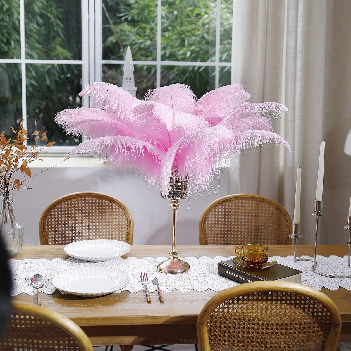 Large Light Pink Ostrich Feathers for Centerpieces,16-18Inch,10Pcs