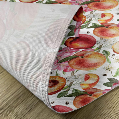 Peach Place Mats Set of 4, Exotic Lively Summer Yard Theme with Ripe Juicy Fruits Flowers Botany and Gardening, Washable Fabric Placemats for Dining Room Kitchen Table Decor, Pink Orange