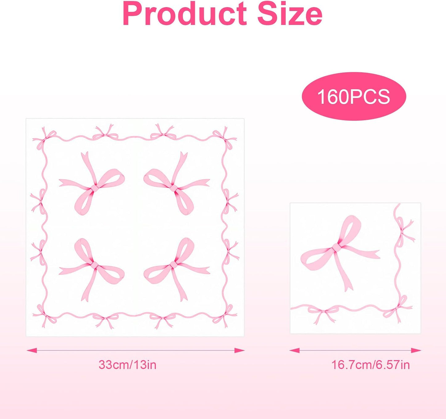 160 PCS Pink Bow Napkins Pink Napkins Disposable Folded 6.5 x 6.5 Inches Cute Bow Paper for Bridal Shower Tea Wedding Birthday Party Bow Theme Decorations